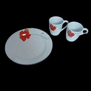 Corsica set of 4 2 poppy dinner plate  and 2 poppy mug